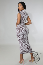 Noah Marble Print High Neck Bodycon Dress