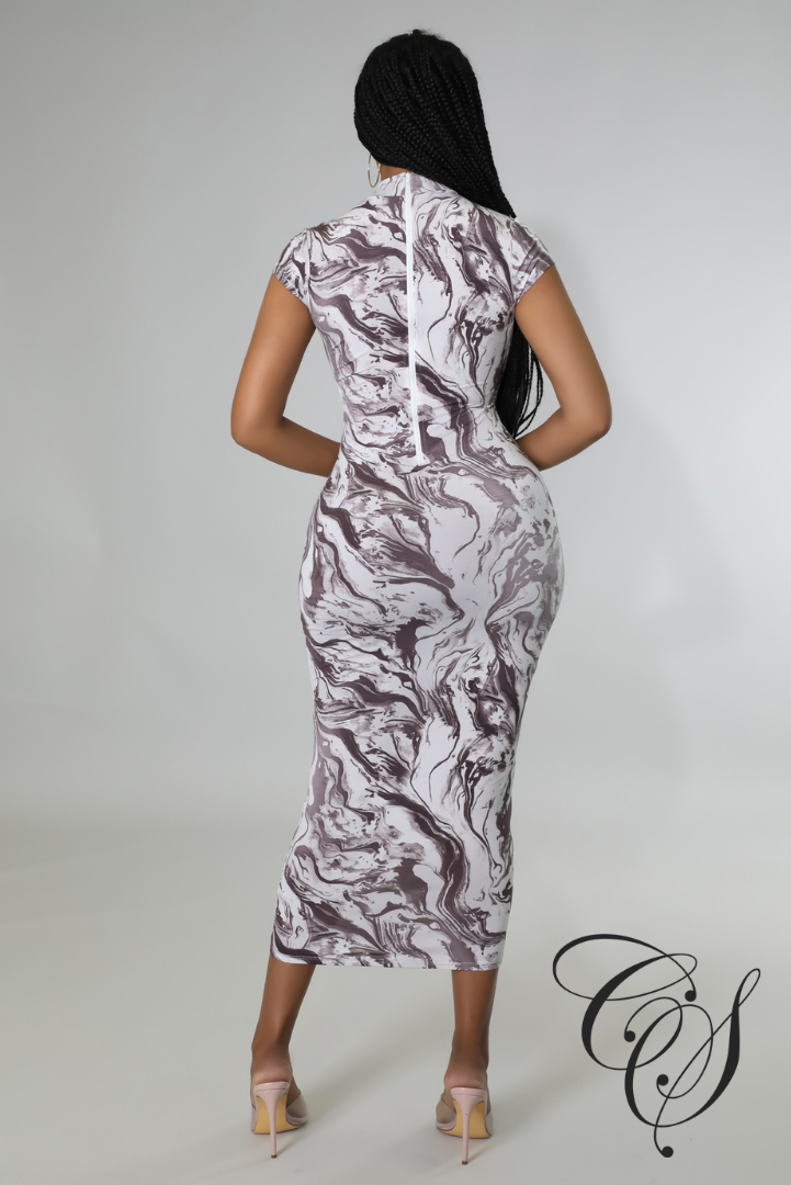 Noah Marble Print High Neck Bodycon Dress
