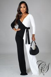 Ophelia Black and White Wrap Jumpsuit