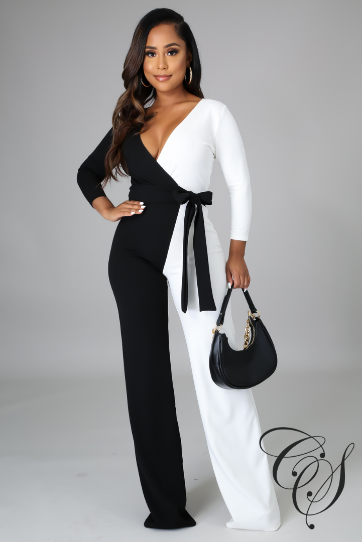 Ophelia Black and White Wrap Jumpsuit