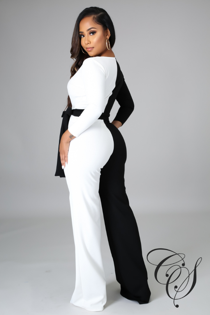 Ophelia Black and White Wrap Jumpsuit