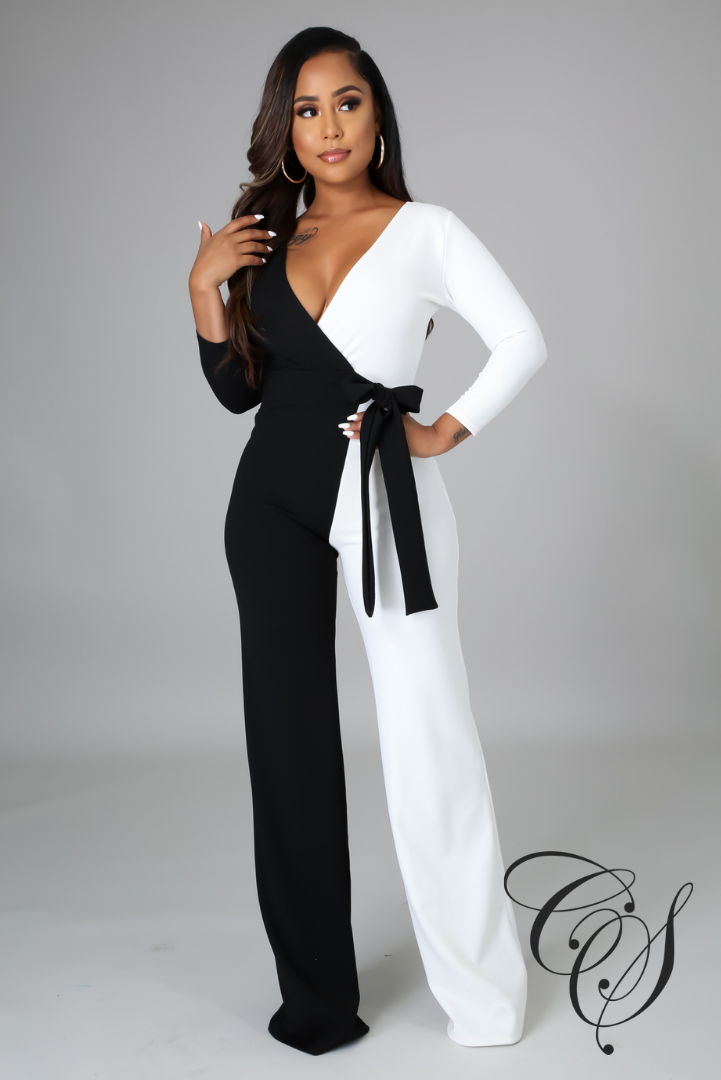 Ophelia Black and White Wrap Jumpsuit