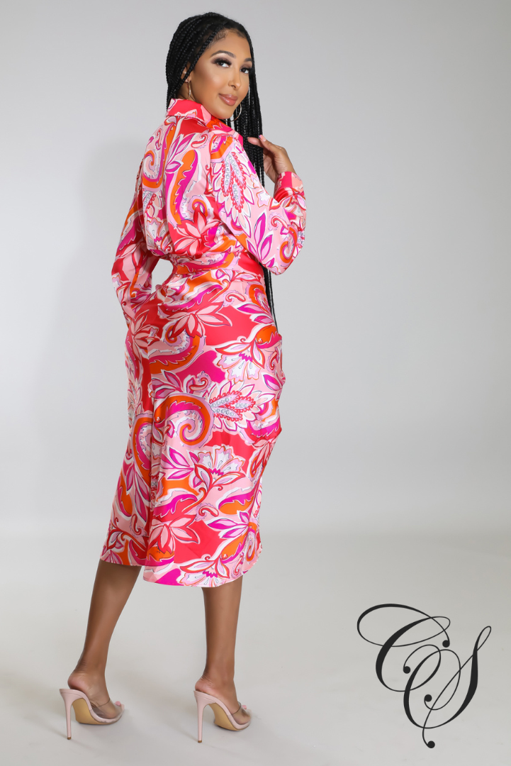 Phoebe Paisley Print Satin Dress