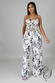 Rachel Floral Print Corset Top And Wide Leg Pants Set