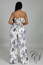 Rachel Floral Print Corset Top And Wide Leg Pants Set