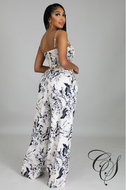 Rachel Floral Print Corset Top And Wide Leg Pants Set
