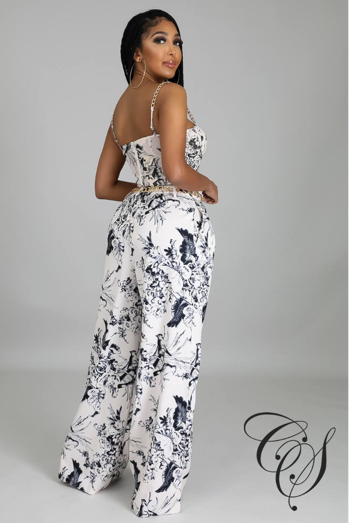 Rachel Floral Print Corset Top And Wide Leg Pants Set