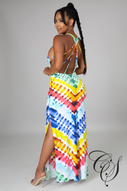 Reese Chevron Tie Dye Print Slit Side Maxi Dress
