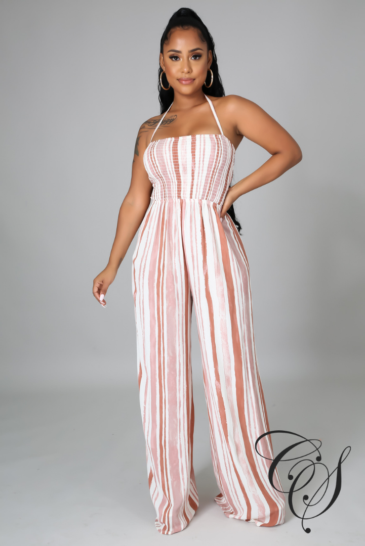 Rory Striped Smocked Bar Back Jumpsuit