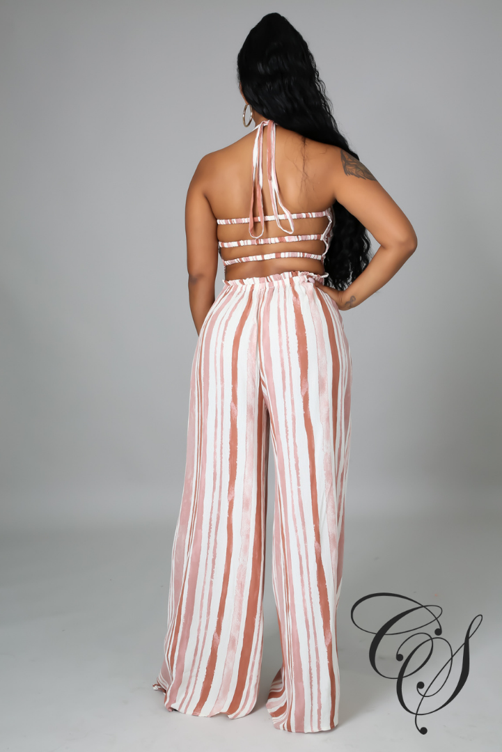 Rory Striped Smocked Bar Back Jumpsuit