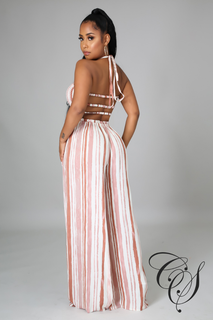 Rory Striped Smocked Bar Back Jumpsuit