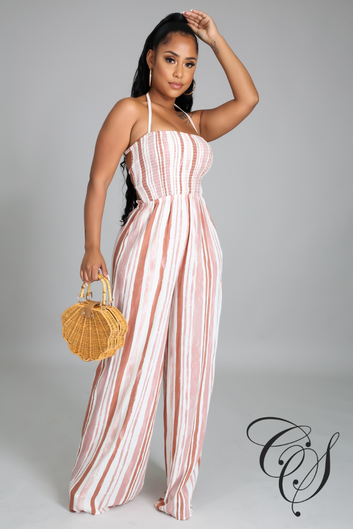 Rory Striped Smocked Bar Back Jumpsuit