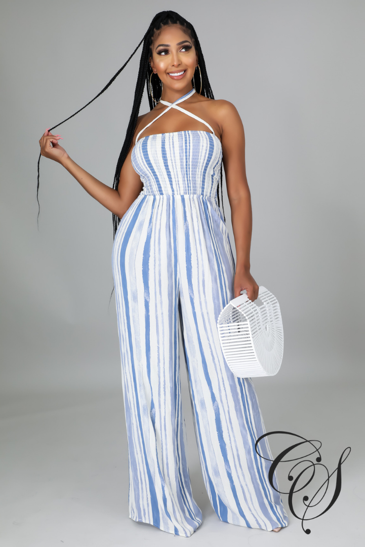 Rory Striped Smocked Bar Back Jumpsuit