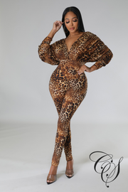 Rwanda Animal Print V Neck Jumpsuit