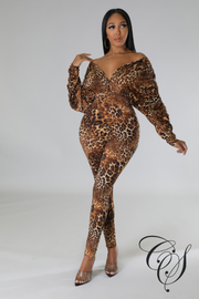 Rwanda Animal Print V Neck Jumpsuit