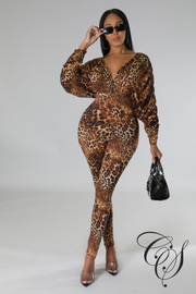 Rwanda Animal Print V Neck Jumpsuit