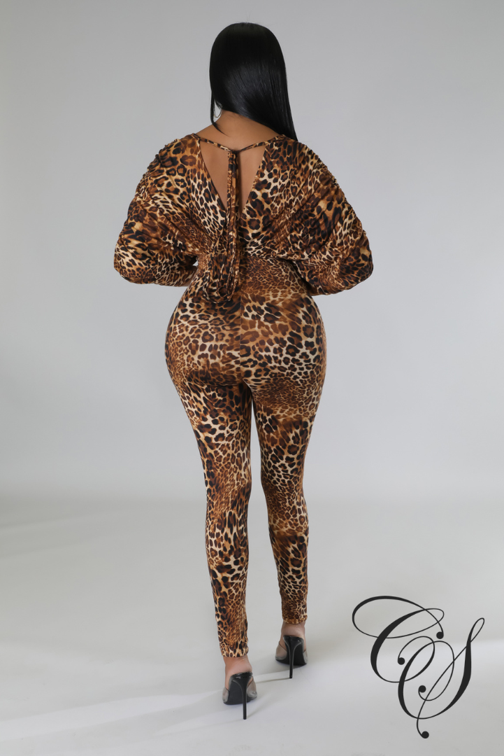 Rwanda Animal Print V Neck Jumpsuit