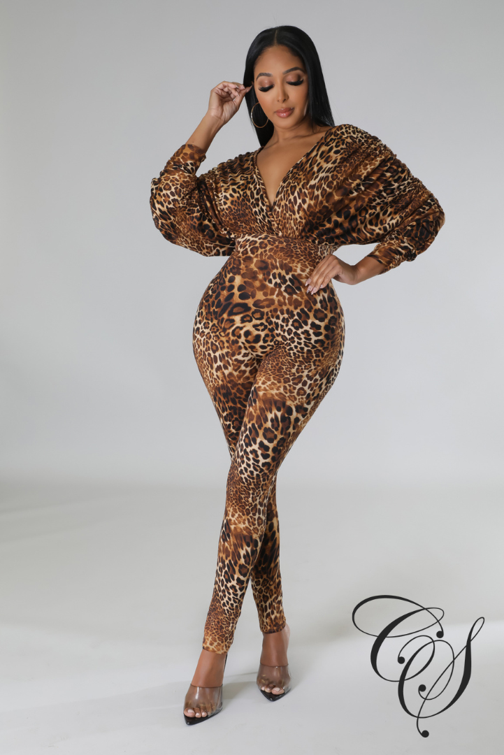 Rwanda Animal Print V Neck Jumpsuit