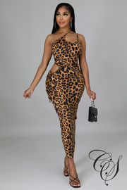 Rylan Leopard Print Slinky Strappy Ruched Midaxi Dress