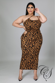Rylan Leopard Print Slinky Strappy Ruched Midaxi Dress