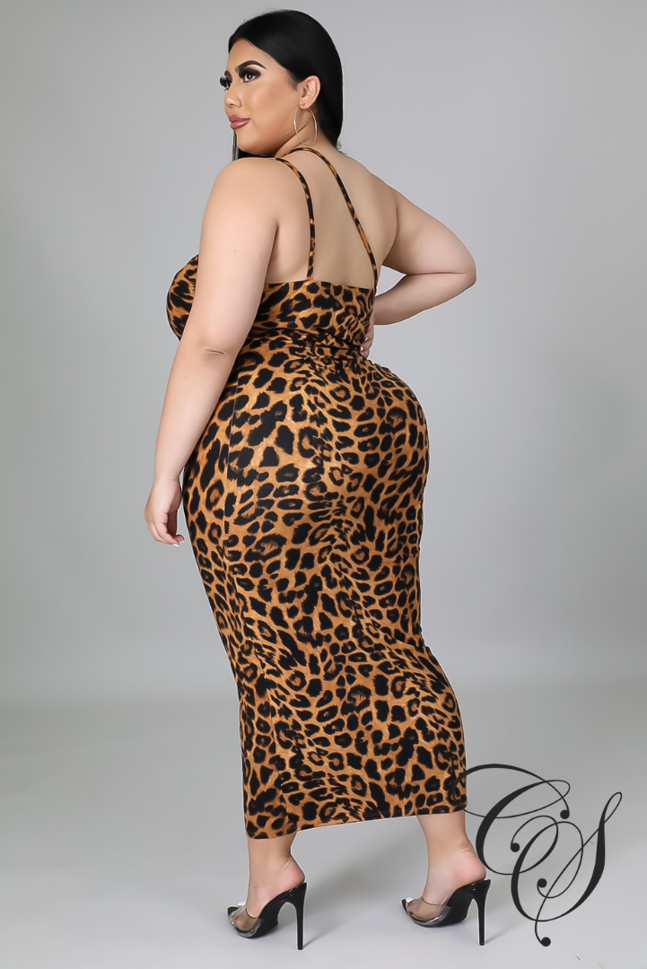 Rylan Leopard Print Slinky Strappy Ruched Midaxi Dress
