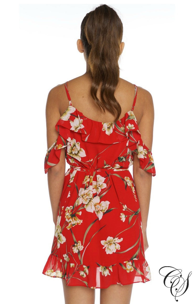 Rylee Ruffle Floral Wrap Mini Dress, Dresses - Designs By Cece Symoné