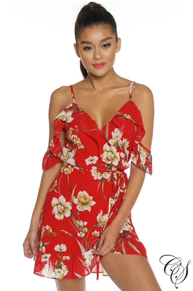 Rylee Ruffle Floral Wrap Mini Dress, Dresses - Designs By Cece Symoné