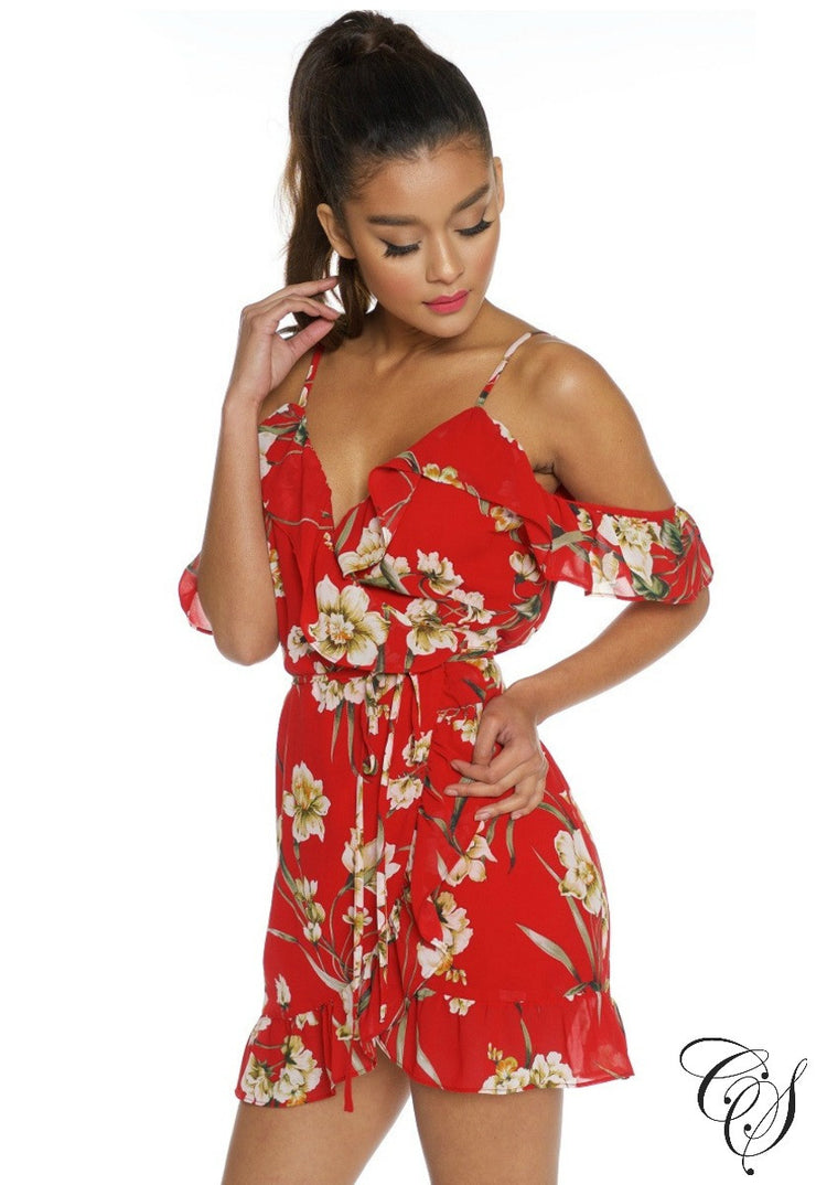 Rylee Ruffle Floral Wrap Mini Dress, Dresses - Designs By Cece Symoné