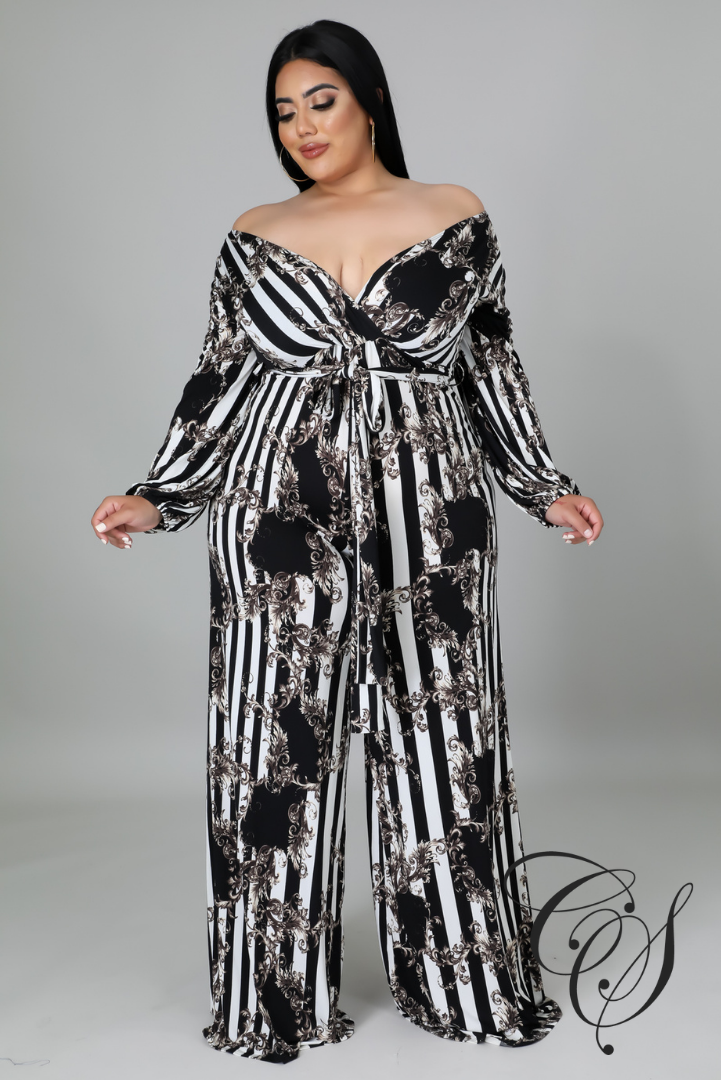 Sabrina Striped Paisley Print Jumpsuit