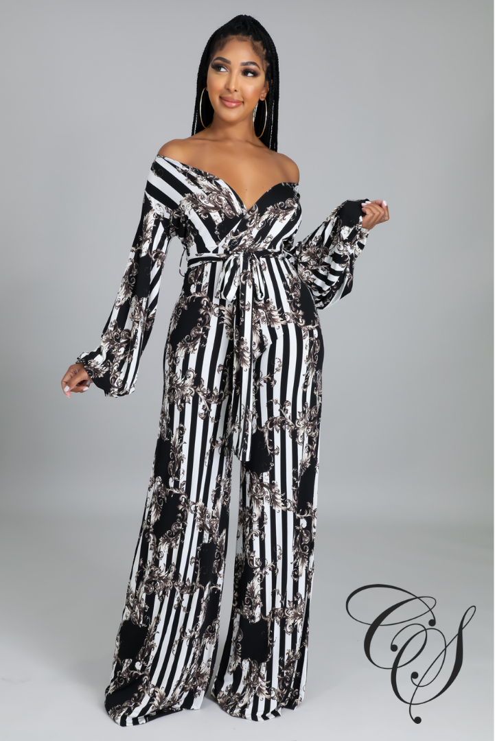 Sabrina Striped Paisley Print Jumpsuit