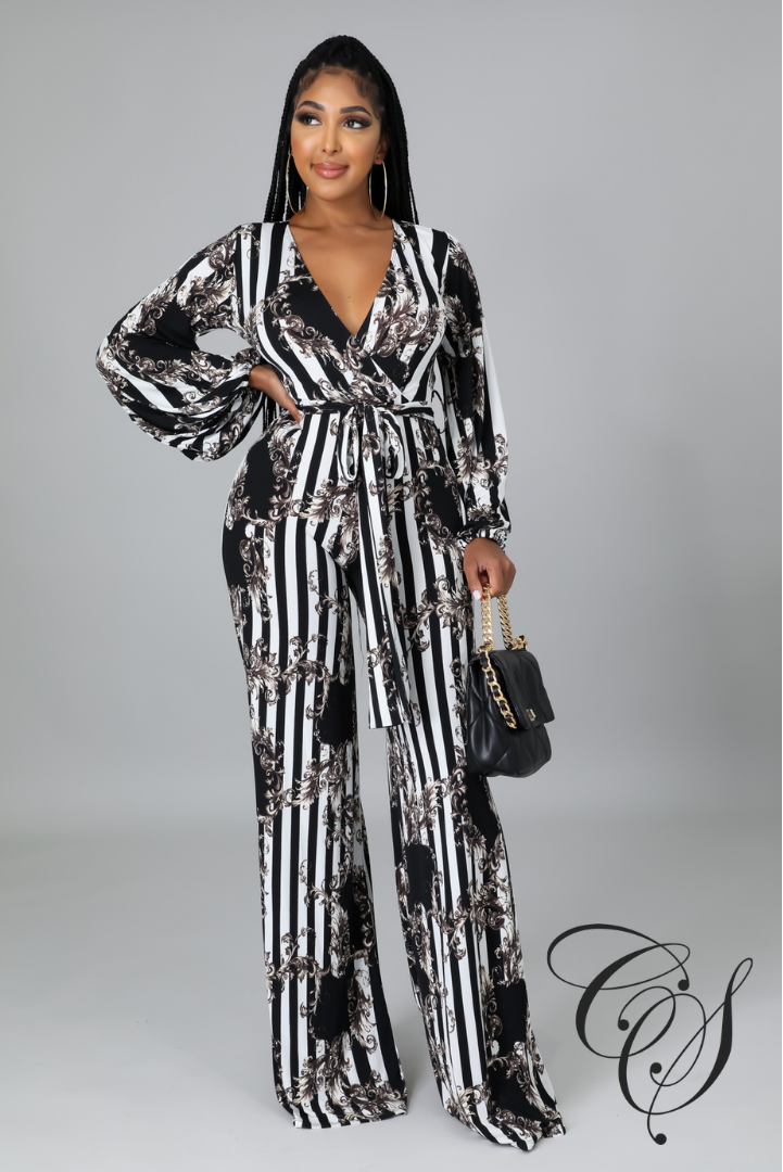 Sabrina Striped Paisley Print Jumpsuit