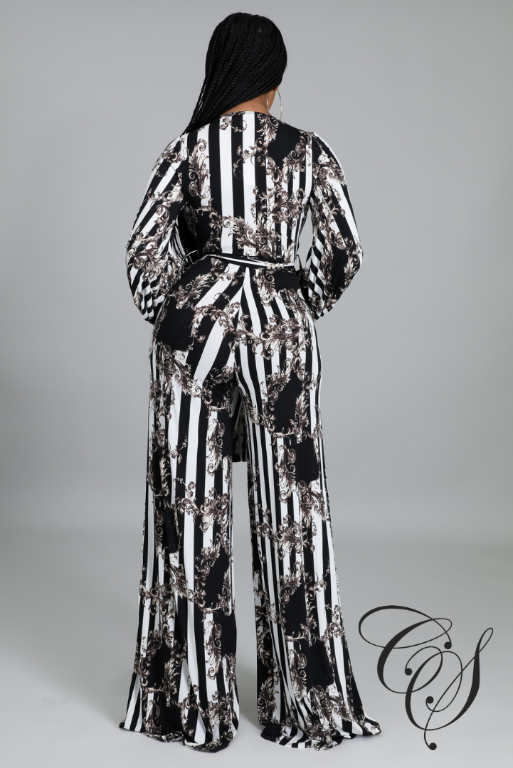 Sabrina Striped Paisley Print Jumpsuit