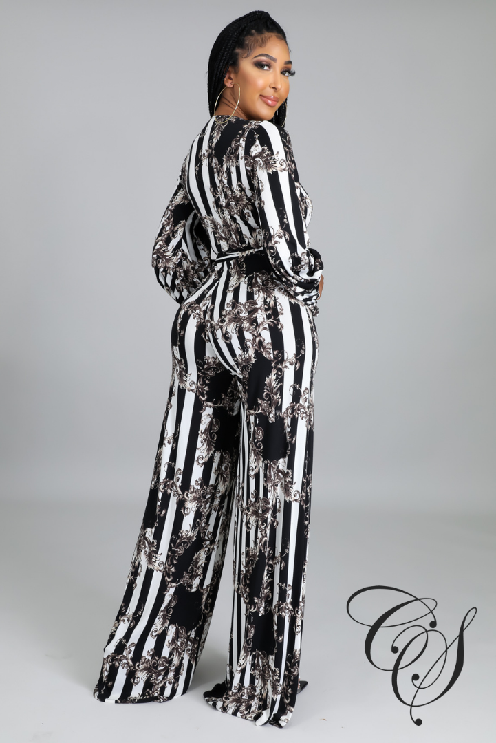 Sabrina Striped Paisley Print Jumpsuit