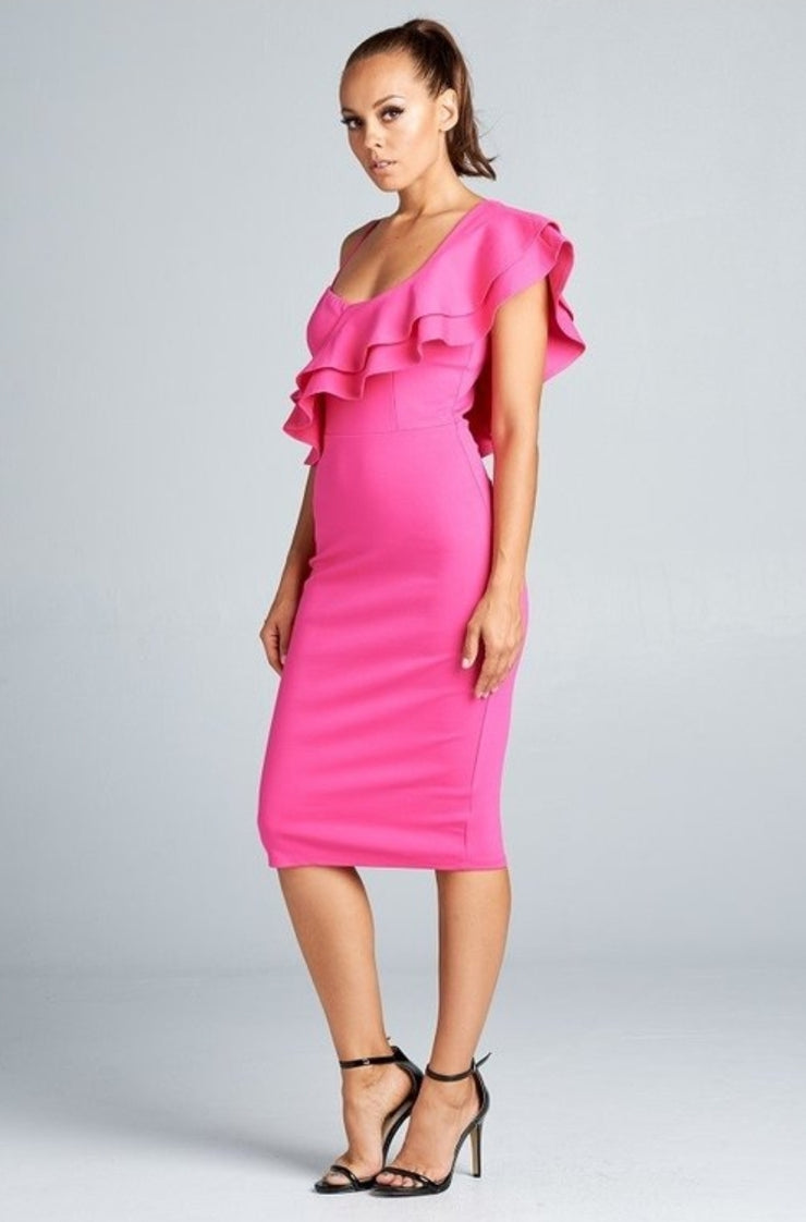 Anniversary Collection: One shoulder ruffled dress (Hot Pink), Dresses - Designs By Cece Symoné