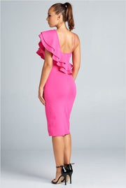 Anniversary Collection: One shoulder ruffled dress (Hot Pink), Dresses - Designs By Cece Symoné