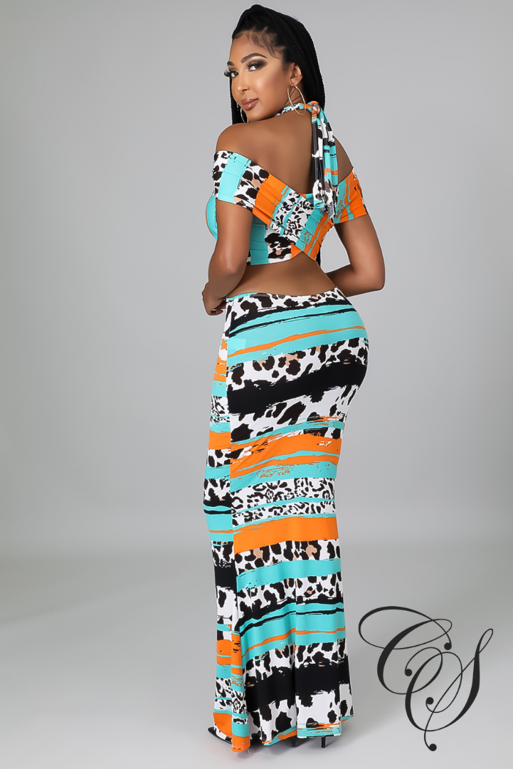 Seba Contrast Animal Print Cut Out Maxi Dress