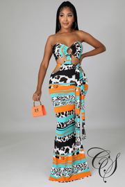 Seba Contrast Animal Print Cut Out Maxi Dress