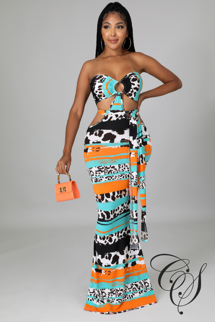 Seba Contrast Animal Print Cut Out Maxi Dress