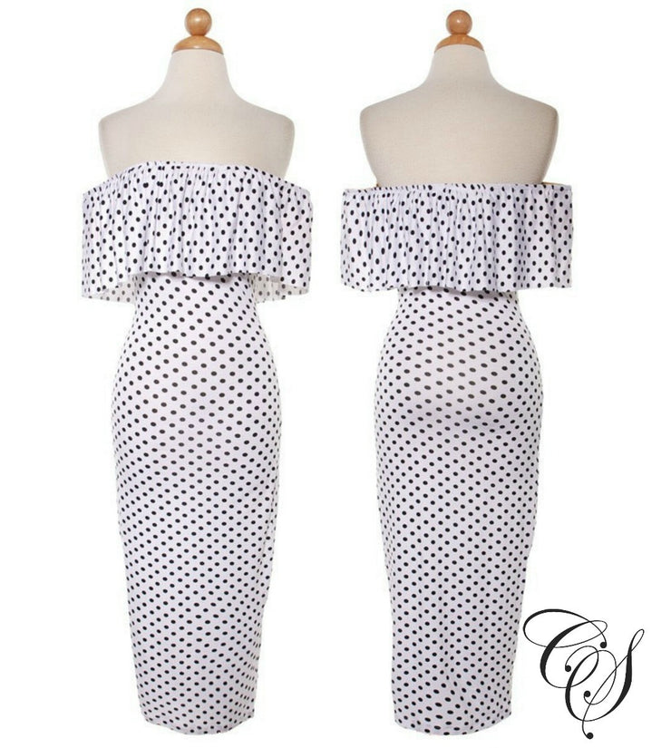 Seraphina Frill Bardot Bodycon Dress, Dresses - Designs By Cece Symoné