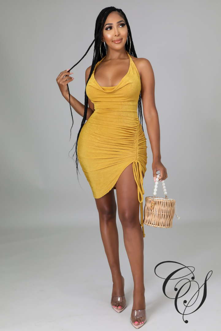 Sherri Strappy Cowl Neck Ruched Skirt Dress