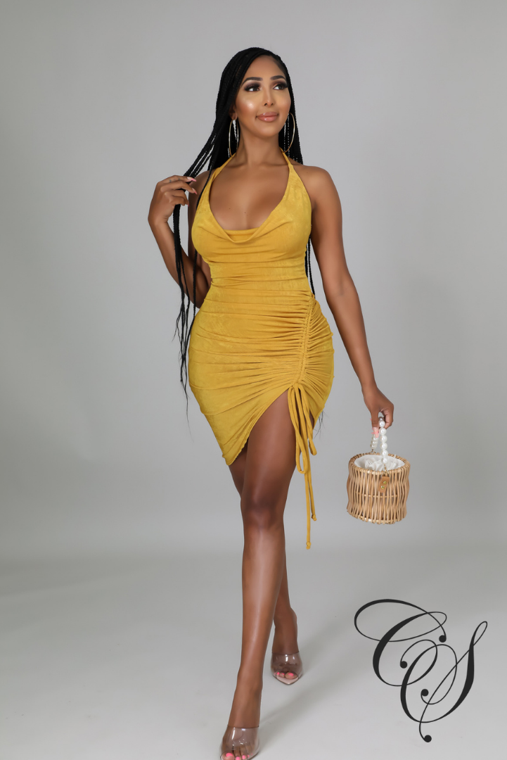 Sherri Strappy Cowl Neck Ruched Skirt Dress