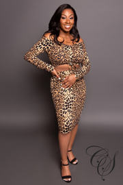 Sophia Leopard Off The Shoulder Top + Skirt Set