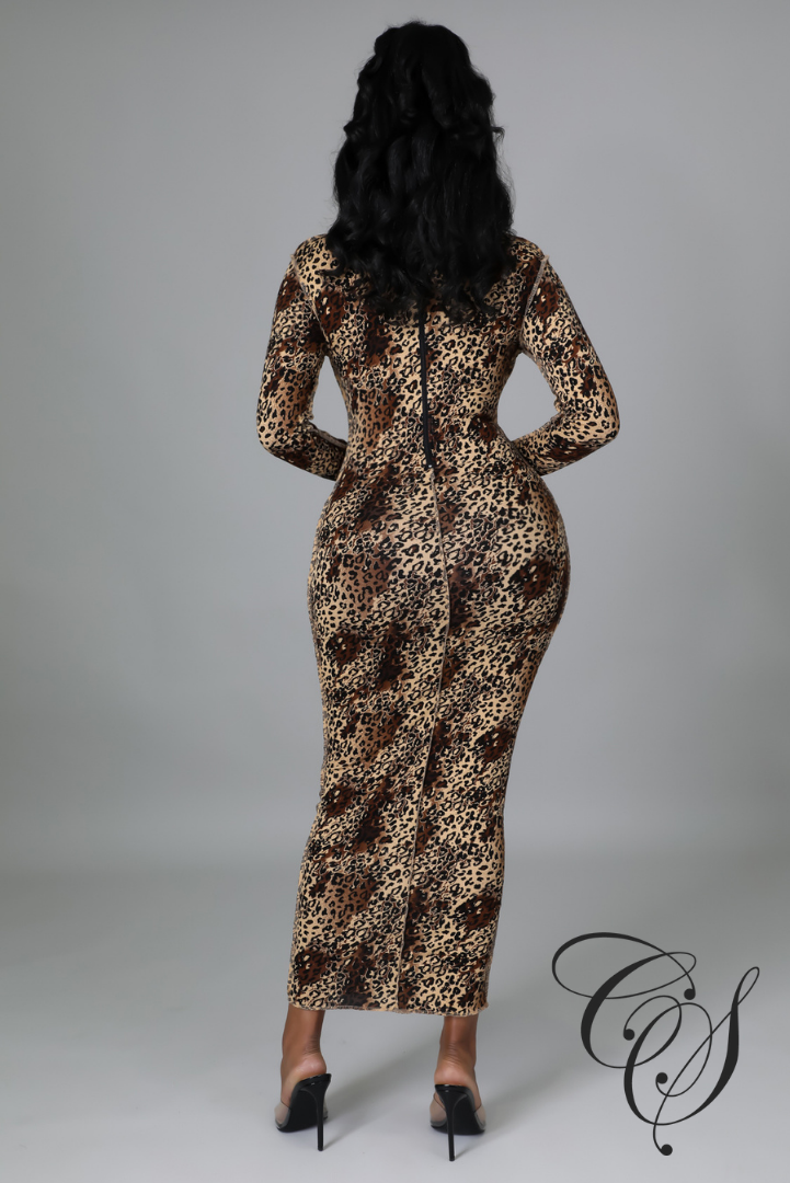 Stephanie Leopard Print Long Sleeve Midaxi Dress