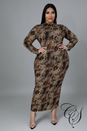 Stephanie Leopard Print Long Sleeve Midaxi Dress