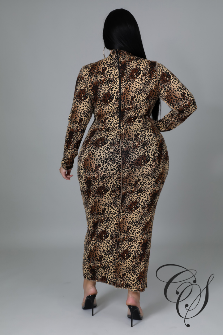 Stephanie Leopard Print Long Sleeve Midaxi Dress