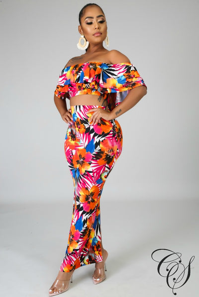 Tiff Ruffled Floral Midi Skirt Set, Set - Designs By Cece Symoné