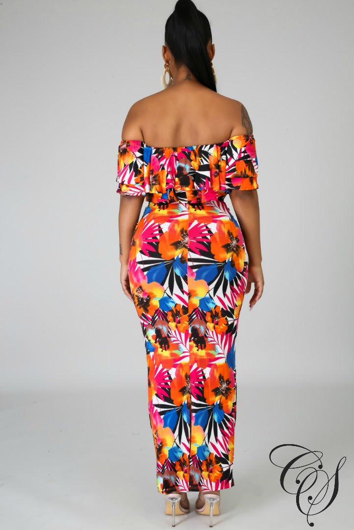 Tiff Ruffled Floral Midi Skirt Set, Set - Designs By Cece Symoné
