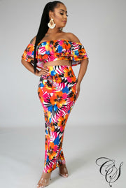 Tiff Ruffled Floral Midi Skirt Set, Set - Designs By Cece Symoné