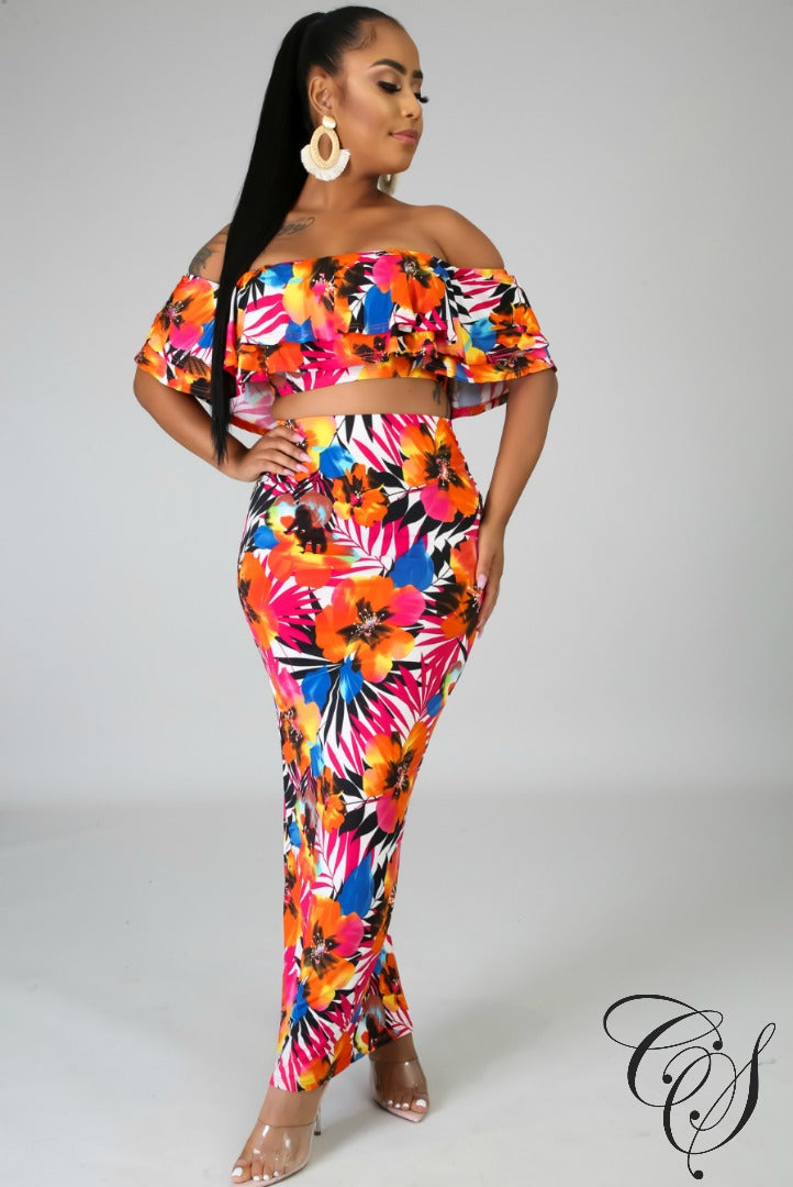 Tiff Ruffled Floral Midi Skirt Set, Set - Designs By Cece Symoné