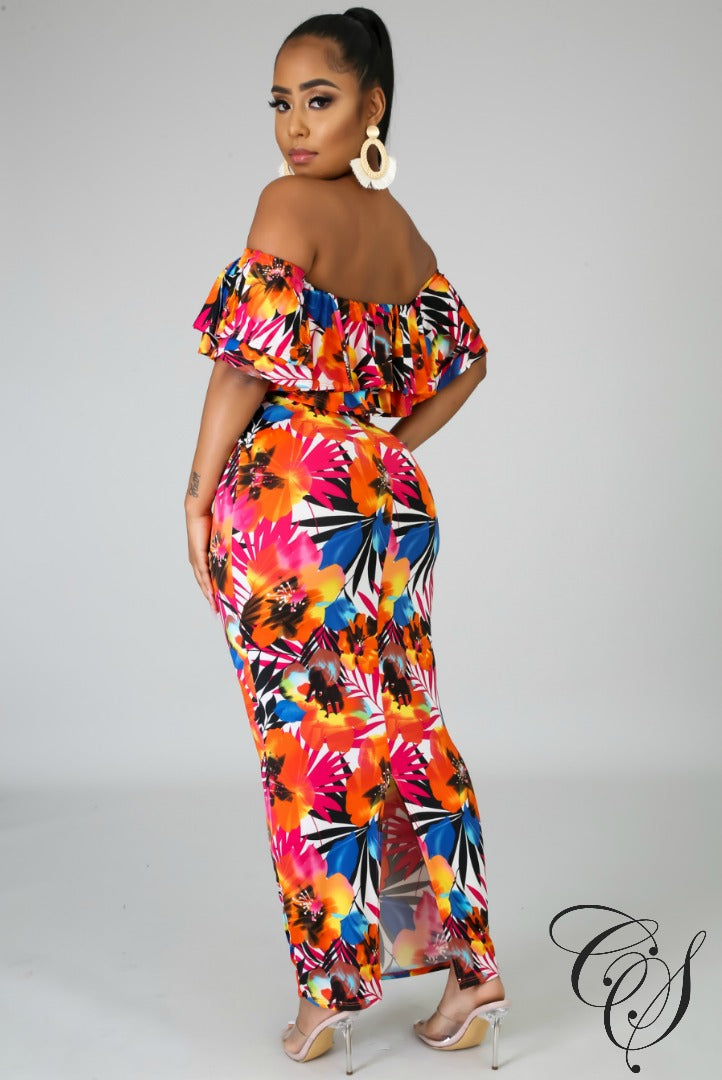 Tiff Ruffled Floral Midi Skirt Set, Set - Designs By Cece Symoné